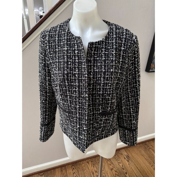BOSS Hugo Boss Kalali Cropped Tweed Blazer Jacket Black White Size 12 - Picture 8 of 8